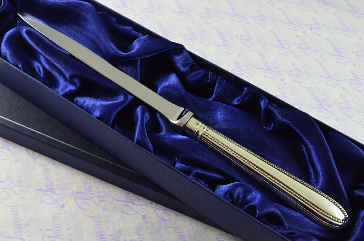 Pointed Bead Pattern Holland, Son & Slater London Sterling Silver Handled Letter Opener 1886 Cased - Image 2