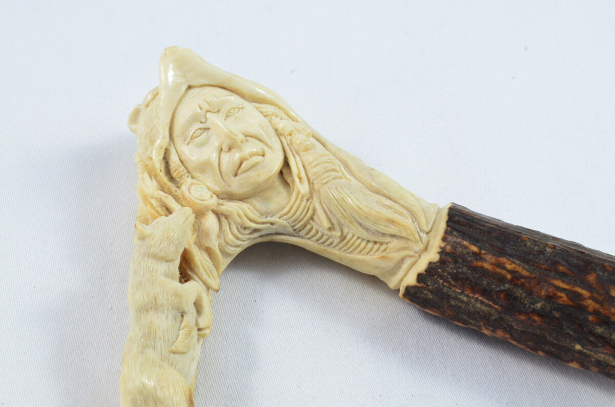 American Apache Carved Walking Stick Cane Top Handle Stag Antler Horn Made Sheffield England - Image 5