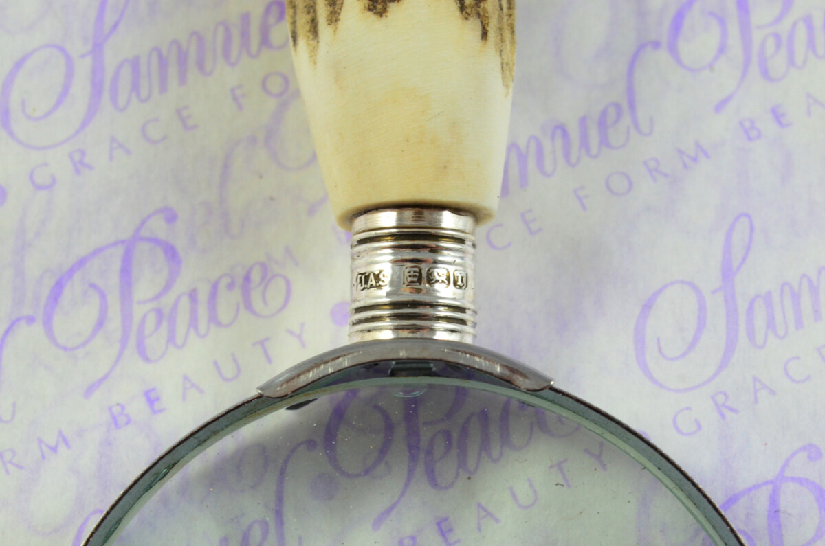 Fantastic Hand Carved Horse Stag Antler Horn Handle Magnifying Glass Silver Ferrule 1909 Made Sheffield England - Image 5