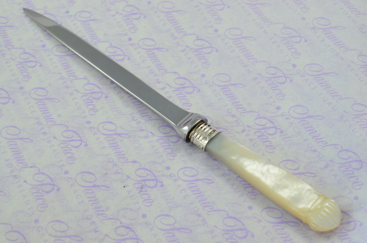William Hutton & Sons Carved Mother of Pearl Handled Letter Opener Sheffield 1928 Cased