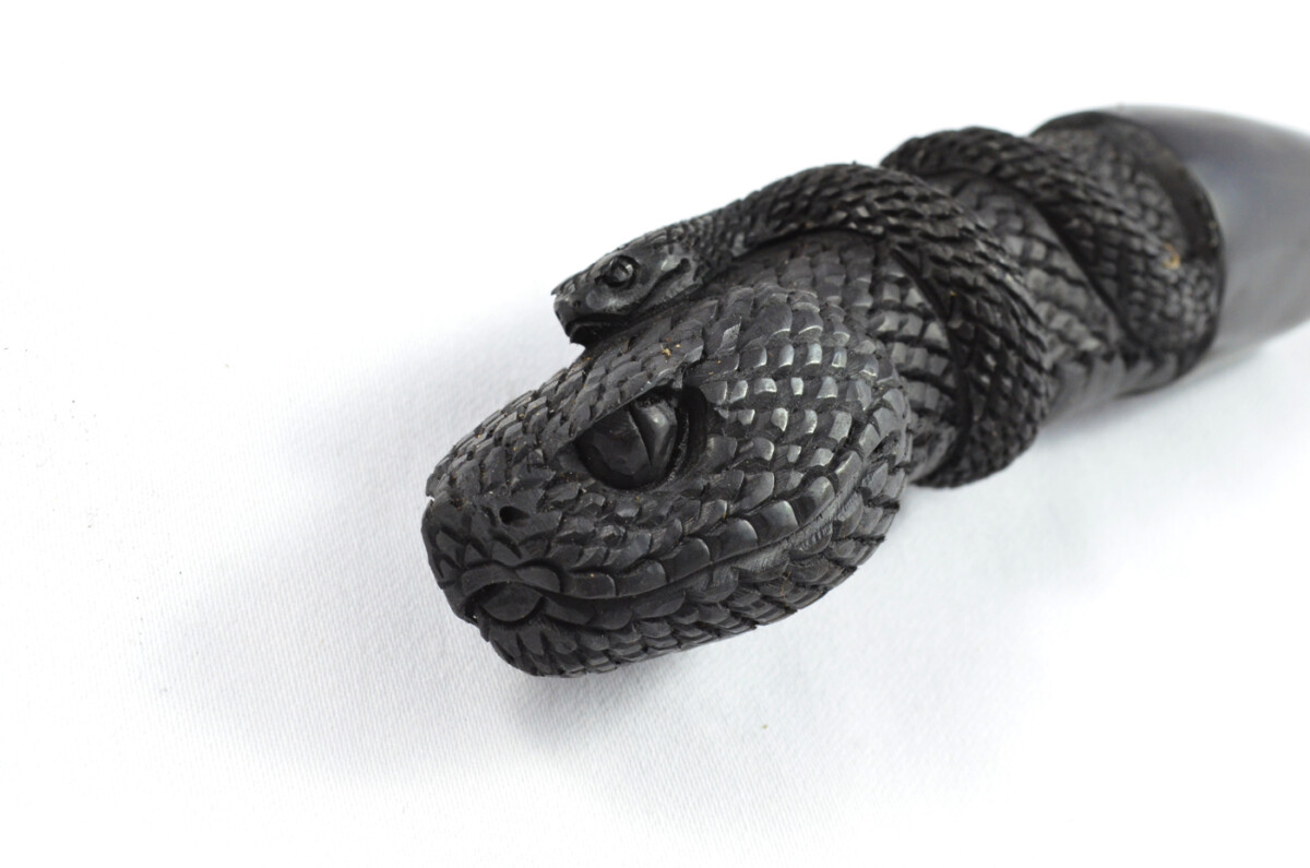 Snake Carved Walking Stick Cane Top Handle Water Buffalo Horn Horn Made Sheffield England - Image 4