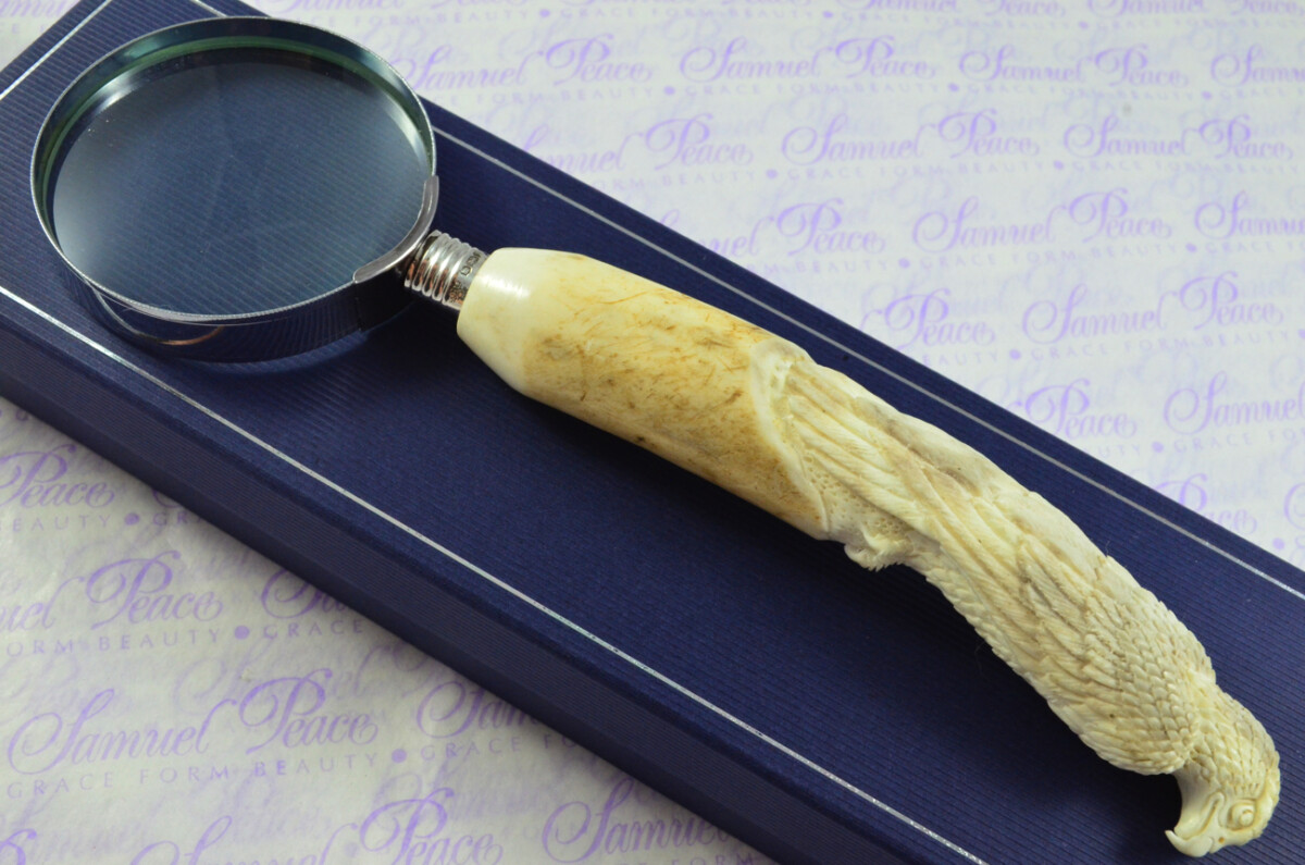 Fantastic Hand Carved Falcon Stag Antler Horn Handle Magnifying Glass Silver Ferrule 1909 Made Sheffield England