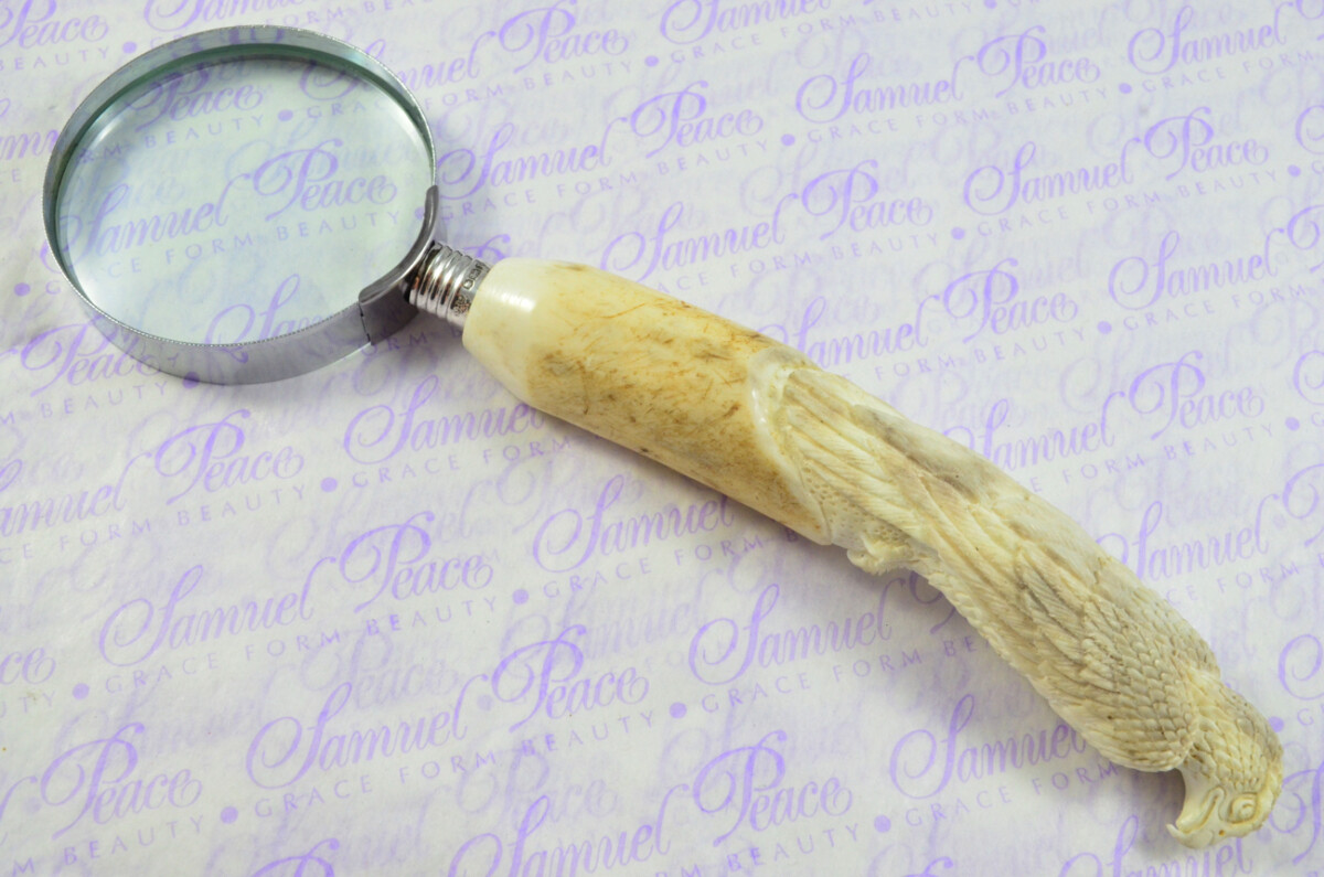 Fantastic Hand Carved Falcon Stag Antler Horn Handle Magnifying Glass Silver Ferrule 1909 Made Sheffield England - Image 6