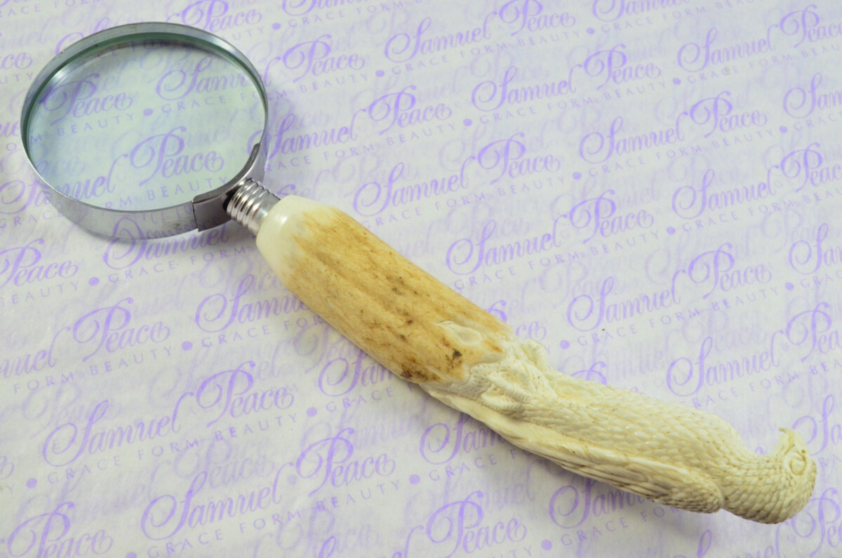 Fantastic Hand Carved Falcon Stag Antler Horn Handle Magnifying Glass Silver Ferrule 1909 Made Sheffield England - Image 2