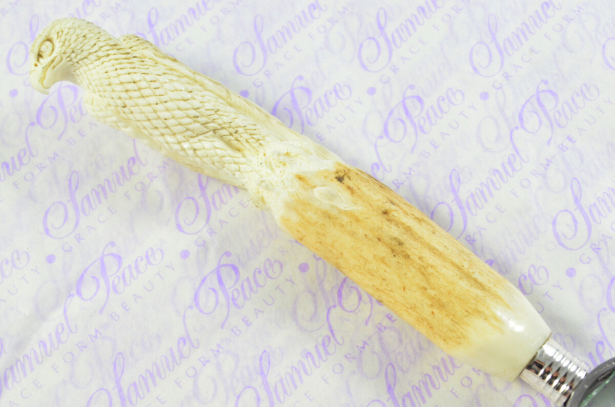 Fantastic Hand Carved Falcon Stag Antler Horn Handle Magnifying Glass Silver Ferrule 1909 Made Sheffield England - Image 3