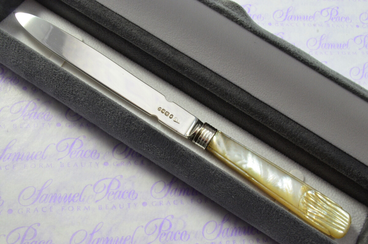 James Thomas London Solid Silver Bladed & Mother of Pearl Handled Letter Opener Sheffield 1828 Cased - Image 2