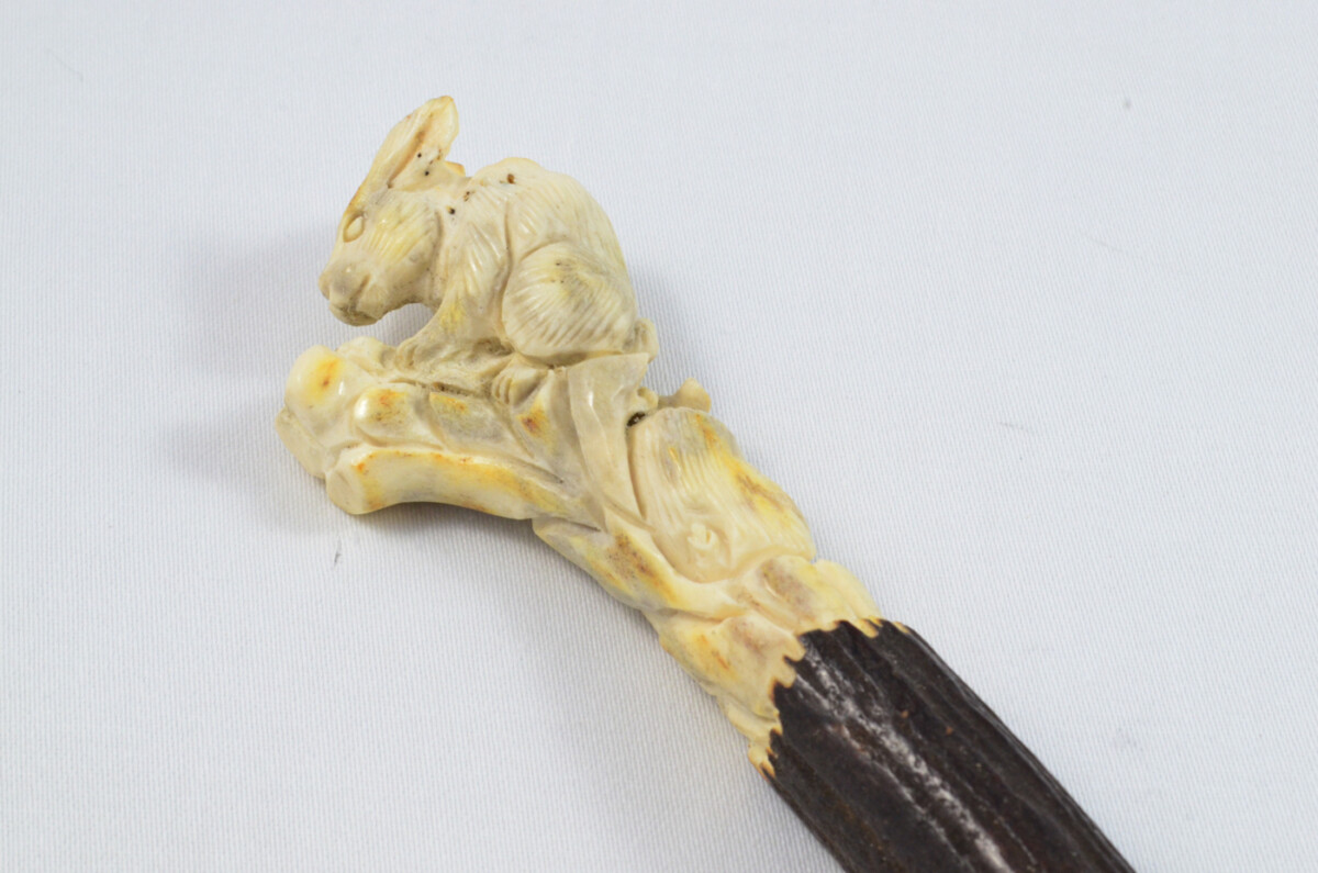 Rabbit Carved Walking Stick Cane Top Handle Stag Antler Horn Made Sheffield England - Image 2