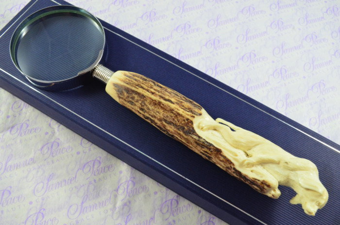 Fantastic Hand Carved Beadle Stag Antler Horn Handle Magnifying Glass Silver Ferrule 1901 Made Sheffield England