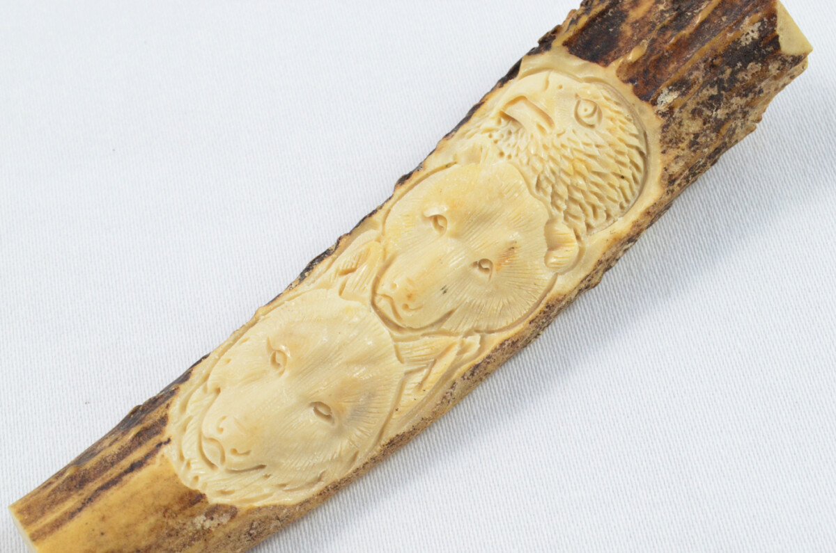 Bear Carved Walking Stick Cane Top Handle Stag Antler Horn Made Sheffield England - Image 3