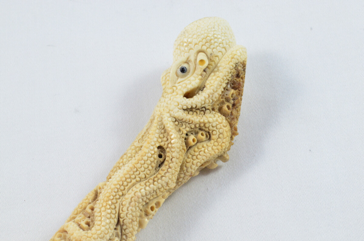 Octopus Carved Walking Stick Cane Top Handle Stag Antler Horn Made Sheffield England