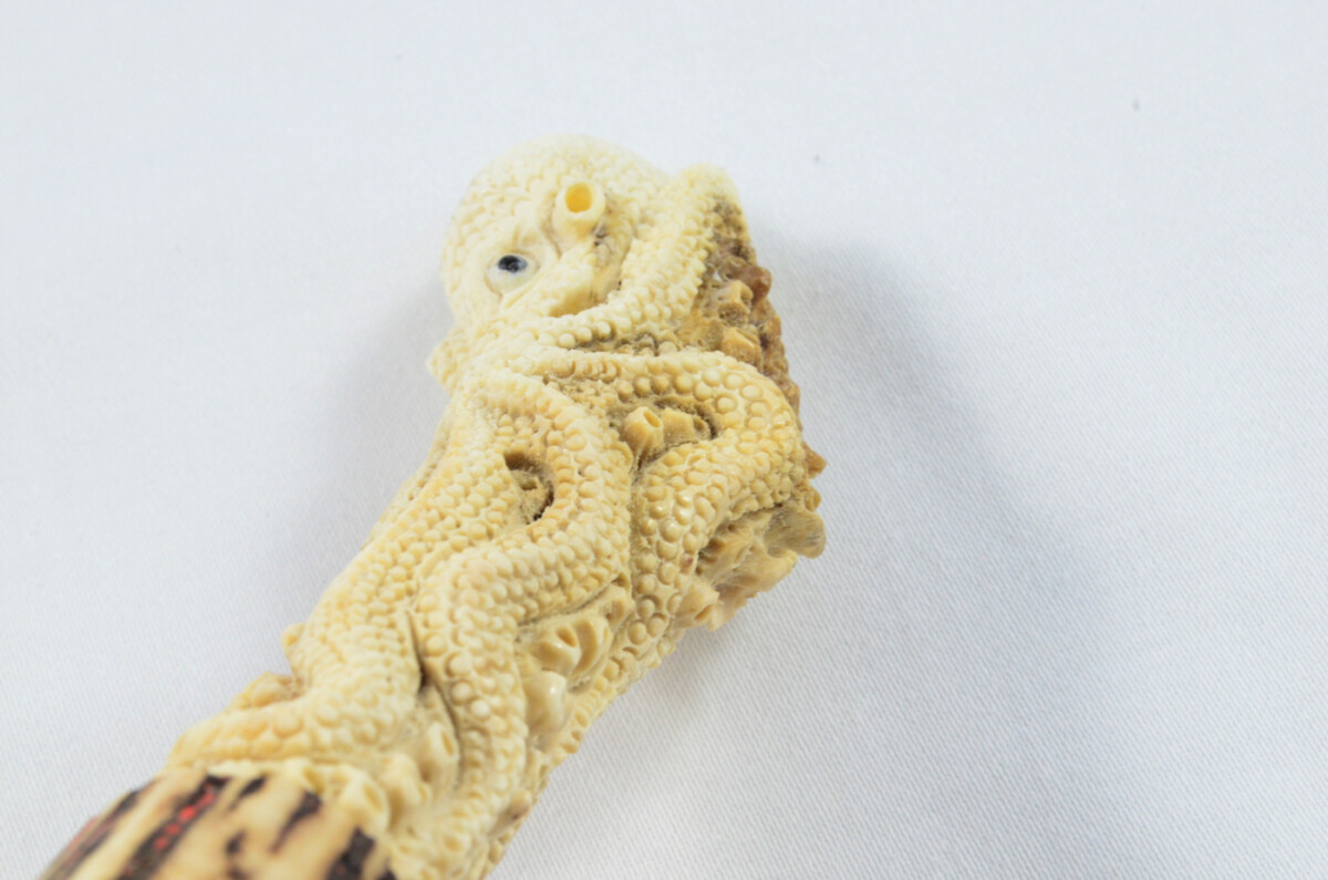 Octopus Carved Walking Stick Cane Top Handle Stag Antler Horn Made Sheffield England - Image 2