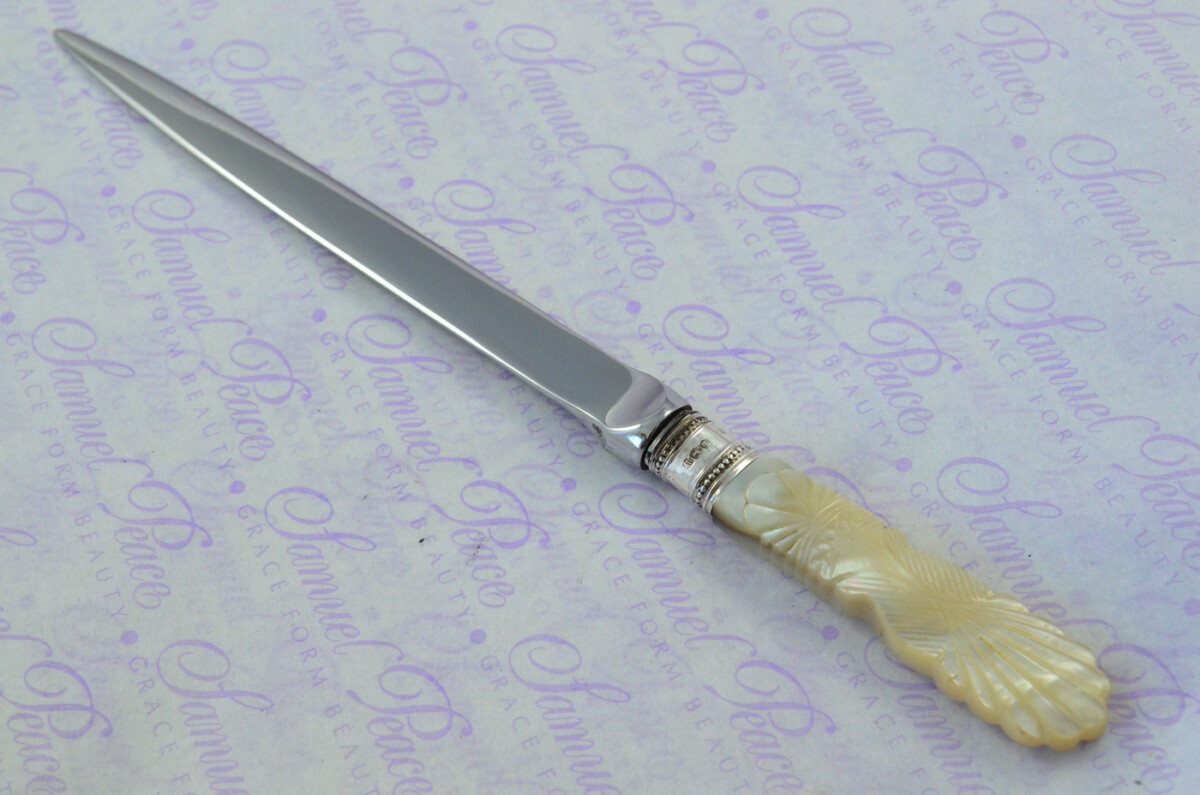 John Yates Carved Mother of Pearl Handled Letter Opener Sheffield 1928 Cased - Image 2
