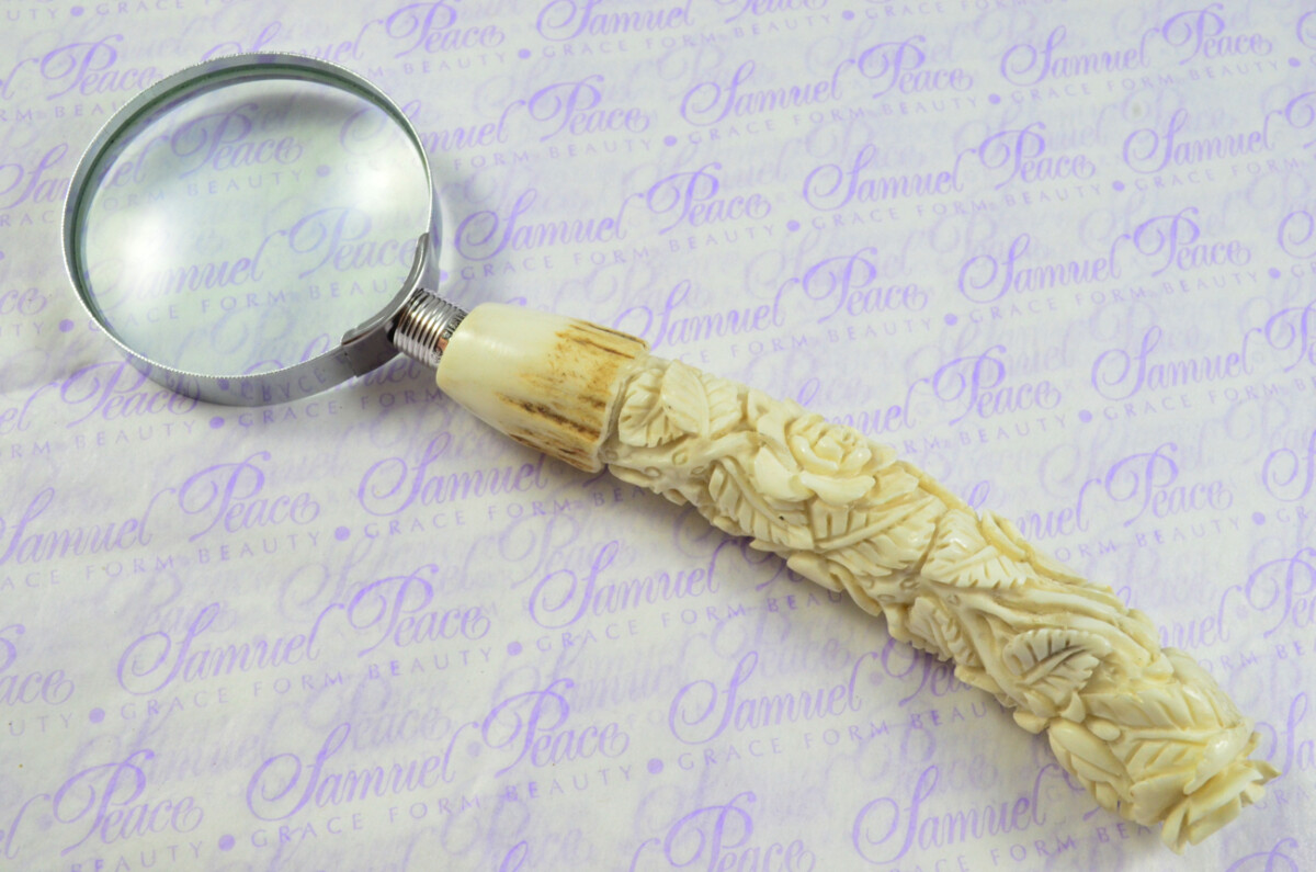 Fantastic Hand Carved Rose Stag Antler Horn Handle Magnifying Glass Silver Ferrule 1911 Made Sheffield England - Image 2
