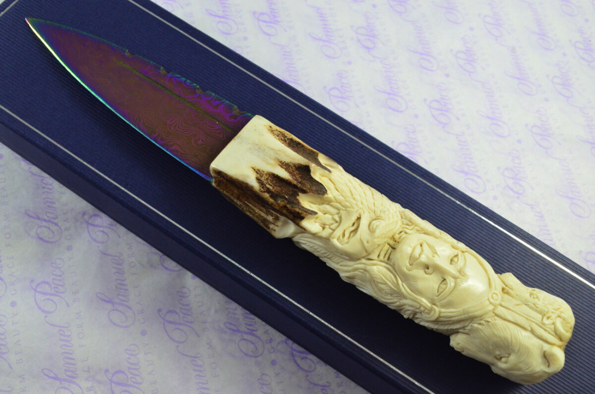Amazing Bespoke Hand Carved American Indian Stag Horn Antler Handle Sgian Dubh Heat Treated Damascus Blade Sheffield England