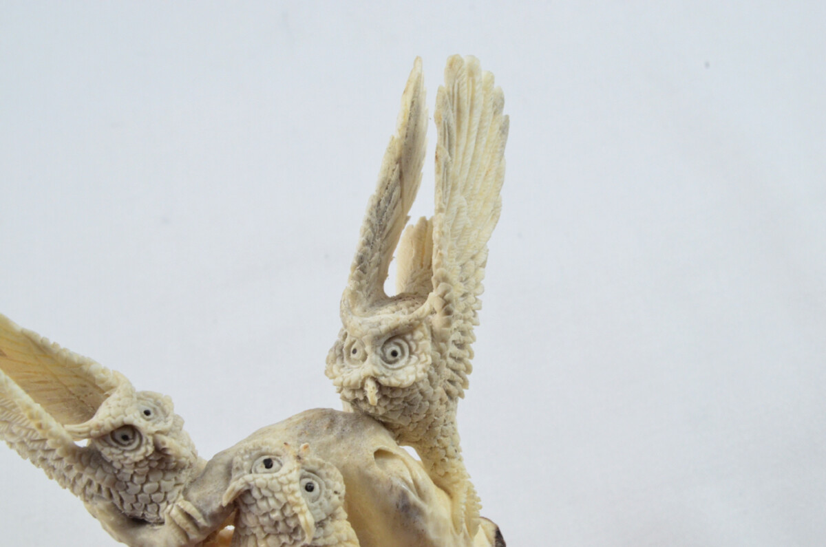 Owl Carved Walking Stick Cane Top Handle Stag Antler Horn Made Sheffield England - Image 3