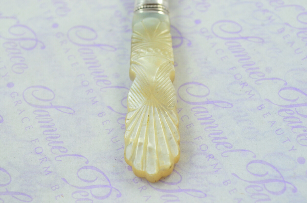 John Yates Carved Mother of Pearl Handled Letter Opener Sheffield 1928 Cased - Image 7