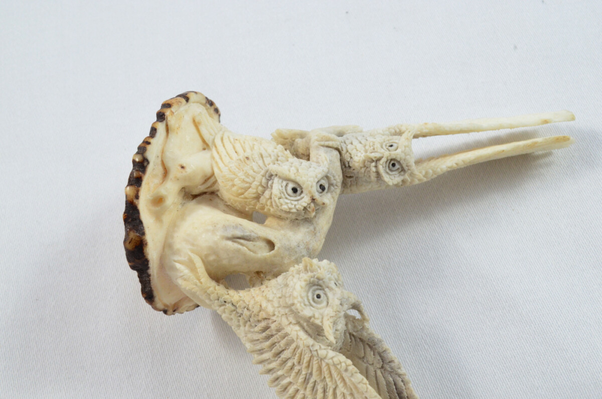 Owl Carved Walking Stick Cane Top Handle Stag Antler Horn Made Sheffield England - Image 5