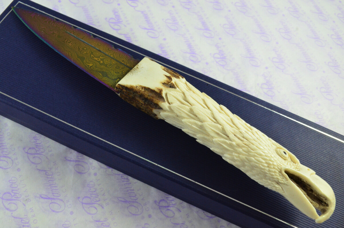 Amazing Bespoke Hand American Eagle Stag Horn Antler Handle Sgian Dubh Heat Treated Damascus Blade Sheffield England