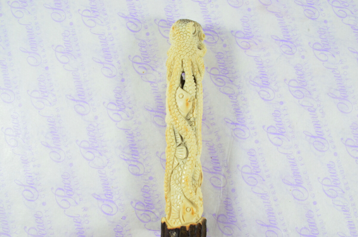 Fantastic Hand Carved Octopus Walking Stick Cane Top Handle Stag Antler Horn Made Sheffield England - Image 2