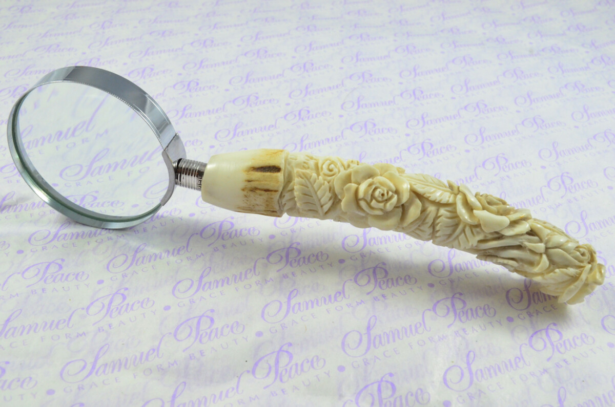 Fantastic Hand Carved Rose Stag Antler Horn Handle Magnifying Glass Silver Ferrule 1911 Made Sheffield England - Image 7
