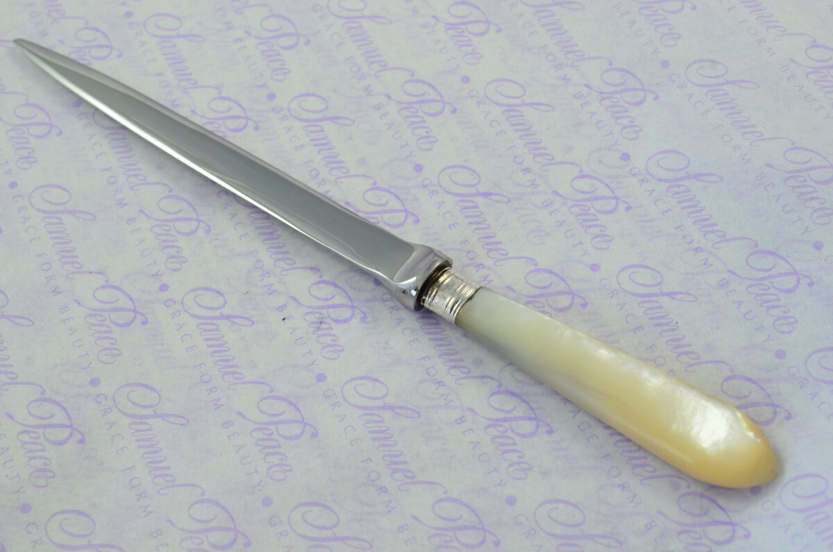 J. A. Scholes Carved Mother of Pearl Handled Letter Opener Sheffield 1915 Cased - Image 2