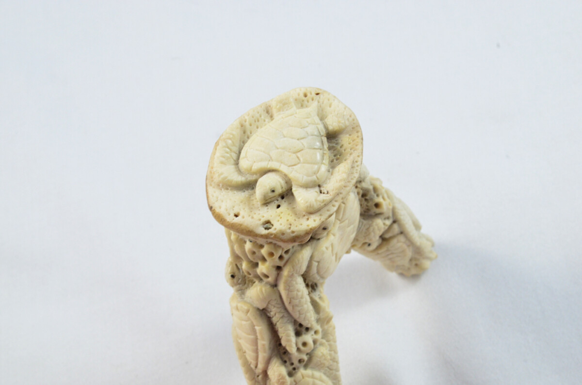 Turtle Carved Walking Stick Cane Top Handle Stag Antler Horn Made Sheffield England - Image 4