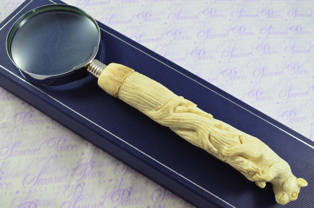 Fantastic Hand Carved Squirrel Stag Antler Horn Handle Magnifying Glass Silver Ferrule 1918 Made Sheffield England