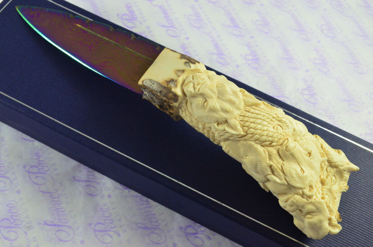 Amazing Bespoke Hand Carved American Indian Stag Horn Antler Handle Sgian Dubh Heat Treated Damascus Blade Sheffield England