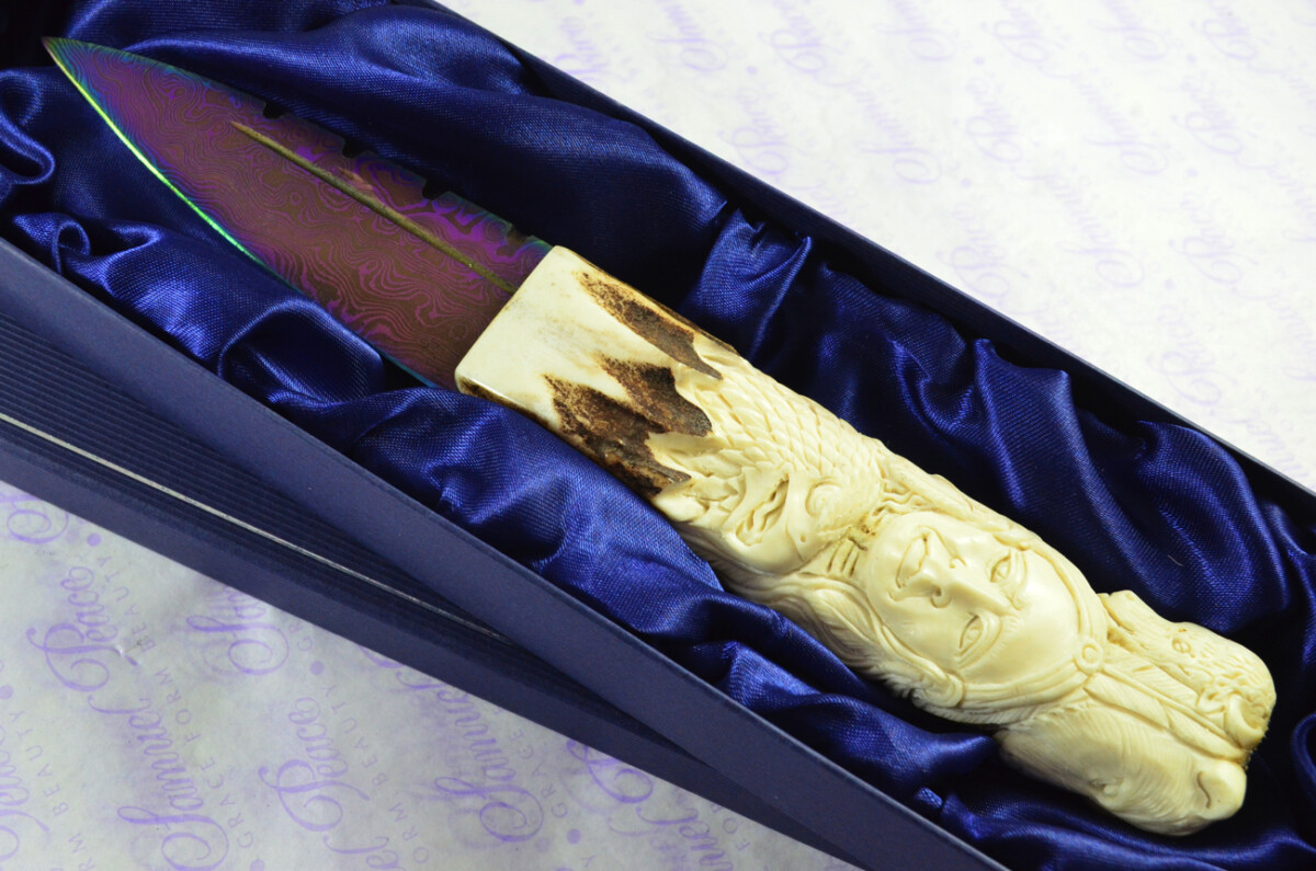 Amazing Bespoke Hand Carved American Indian Stag Horn Antler Handle Sgian Dubh Heat Treated Damascus Blade Sheffield England - Image 2