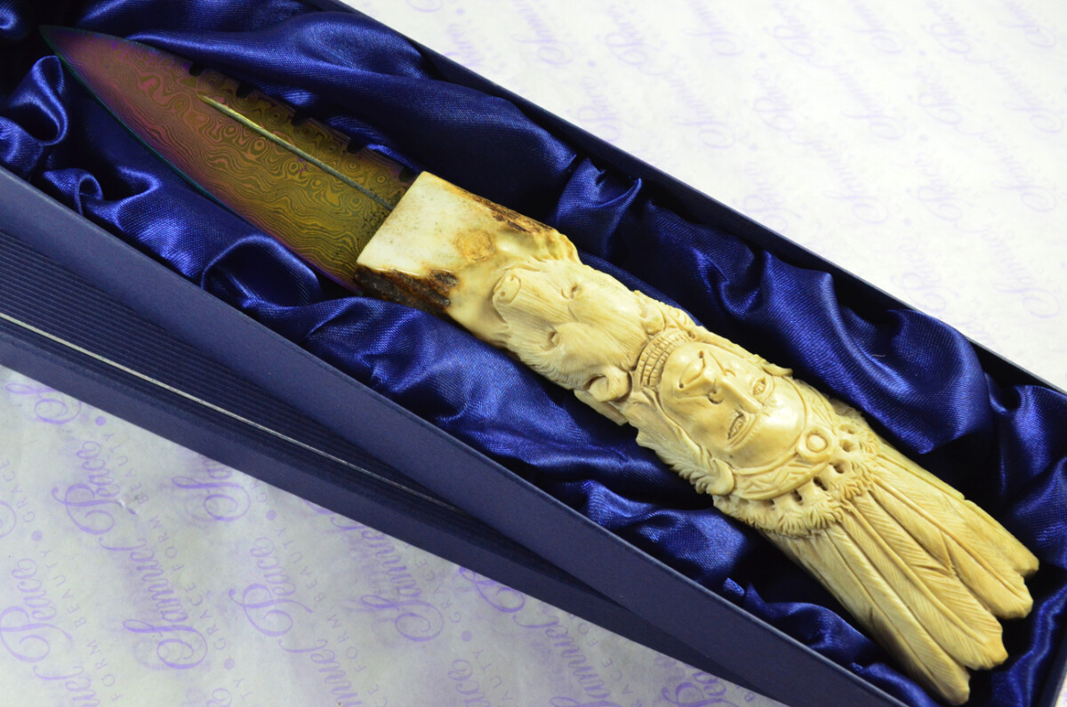 Amazing Bespoke Hand Carved American Indian Stag Horn Antler Handle Sgian Dubh Heat Treated Damascus Blade Sheffield England - Image 2
