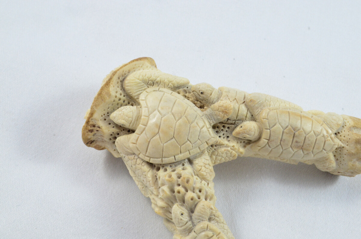 Turtle Carved Walking Stick Cane Top Handle Stag Antler Horn Made Sheffield England - Image 2