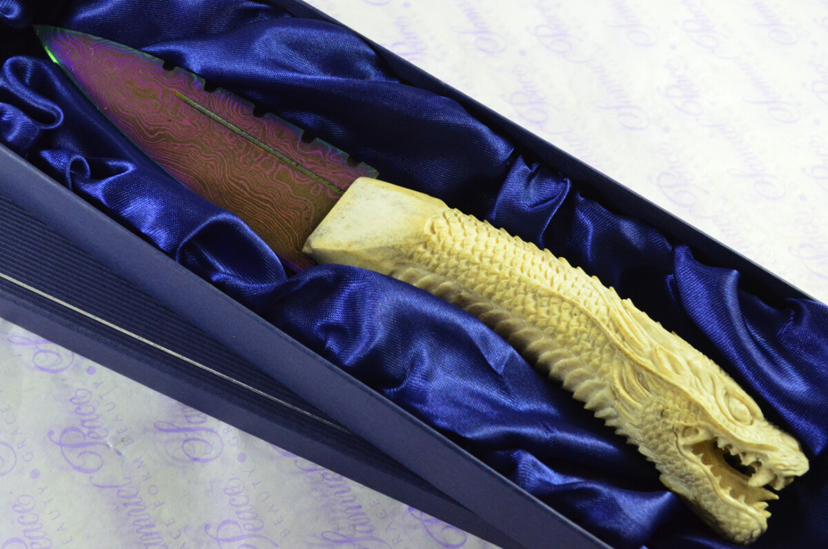 Amazing Bespoke Hand Chinese Dragon Stag Horn Antler Handle Sgian Dubh Heat Treated Damascus Blade Sheffield England - Image 2