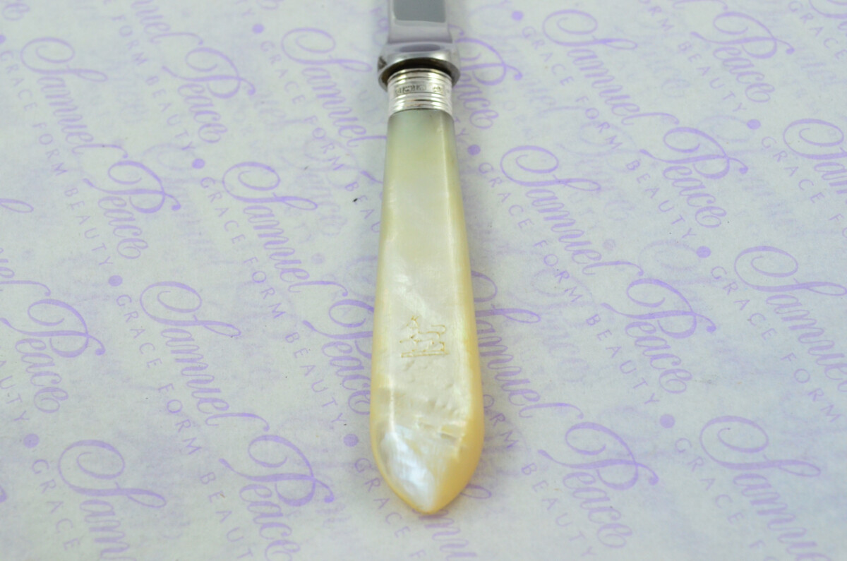 J. A. Scholes Carved Mother of Pearl Handled Letter Opener Sheffield 1915 Cased - Image 7
