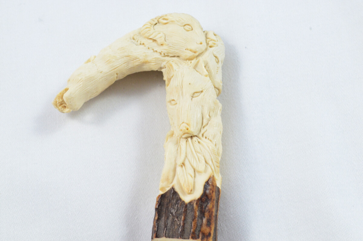 Bear Carved Walking Stick Cane Top Handle Stag Antler Horn Made Sheffield England
