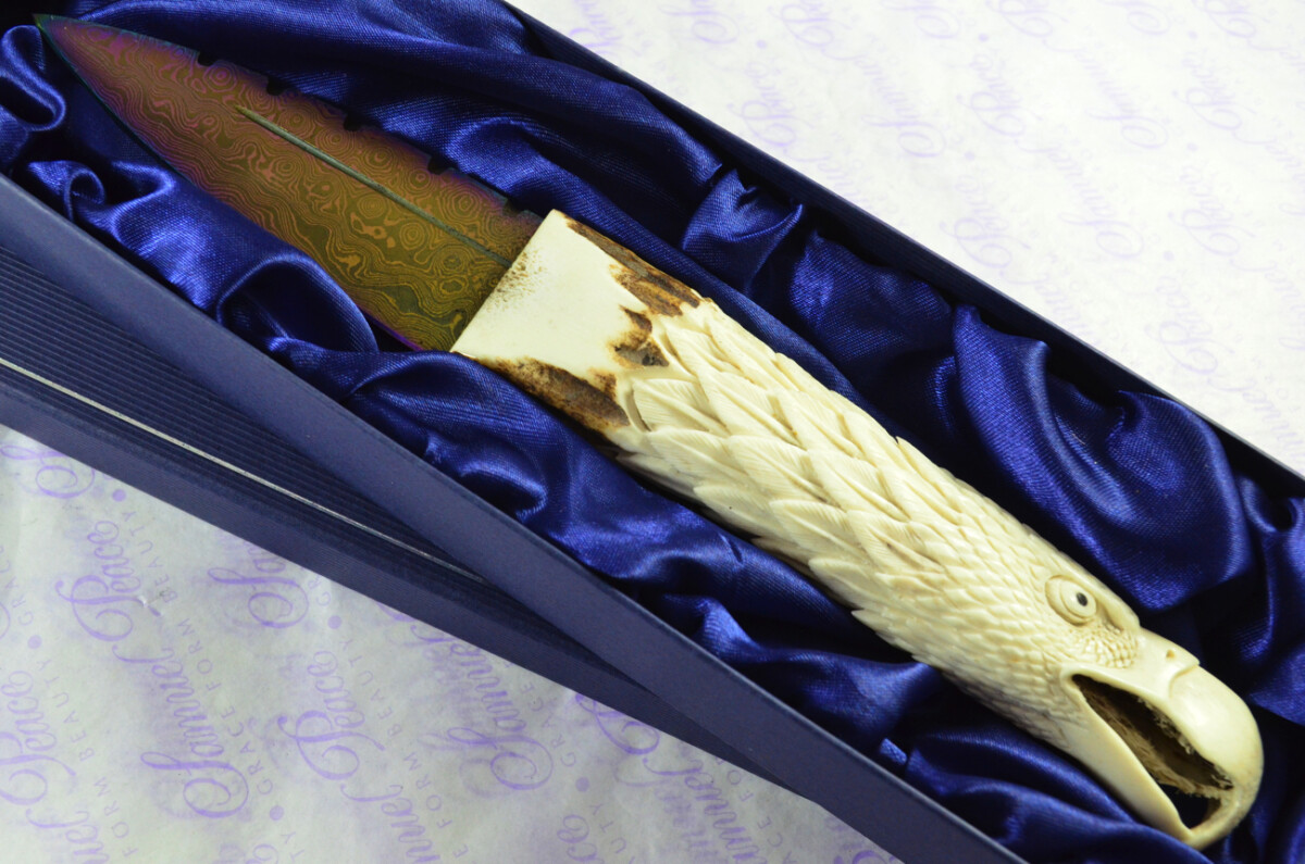 Amazing Bespoke Hand American Eagle Stag Horn Antler Handle Sgian Dubh Heat Treated Damascus Blade Sheffield England - Image 2
