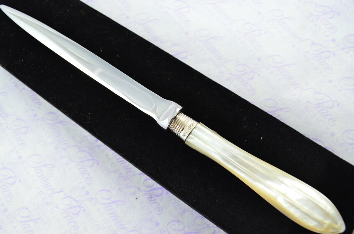 John Yates Carved Mother of Pearl Handled Letter Opener Sheffield 1917 Cased