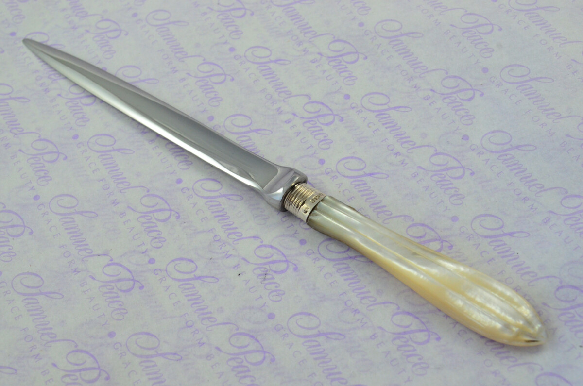 John Yates Carved Mother of Pearl Handled Letter Opener Sheffield 1917 Cased - Image 2