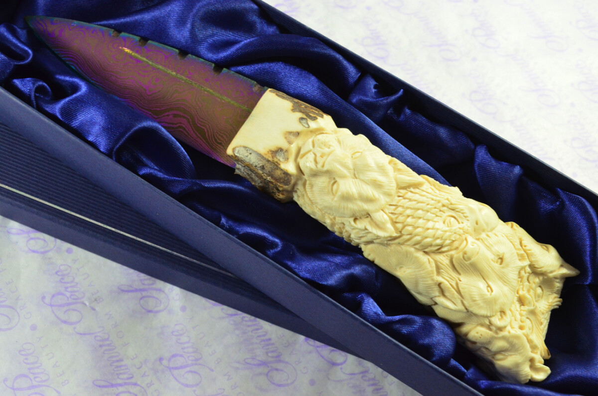 Amazing Bespoke Hand Carved American Indian Stag Horn Antler Handle Sgian Dubh Heat Treated Damascus Blade Sheffield England - Image 2