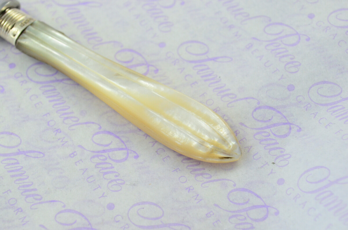John Yates Carved Mother of Pearl Handled Letter Opener Sheffield 1917 Cased - Image 3