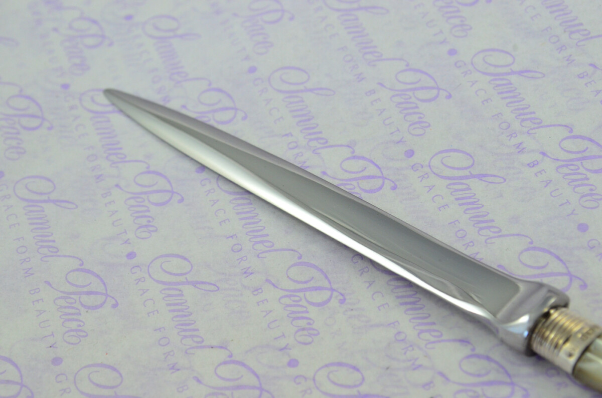 John Yates Carved Mother of Pearl Handled Letter Opener Sheffield 1917 Cased - Image 5