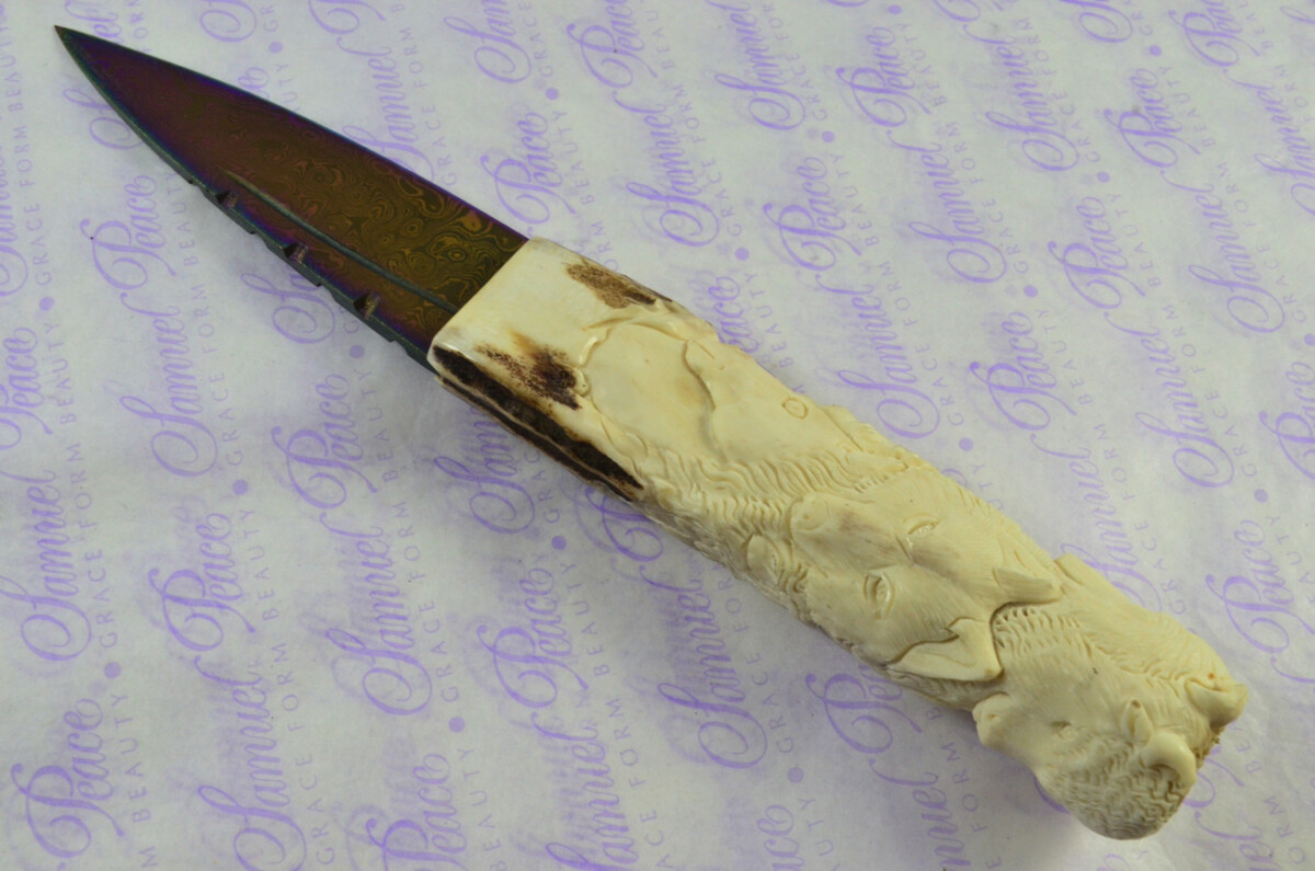 Amazing Bespoke Hand Carved American Indian Stag Horn Antler Handle Sgian Dubh Heat Treated Damascus Blade Sheffield England - Image 4