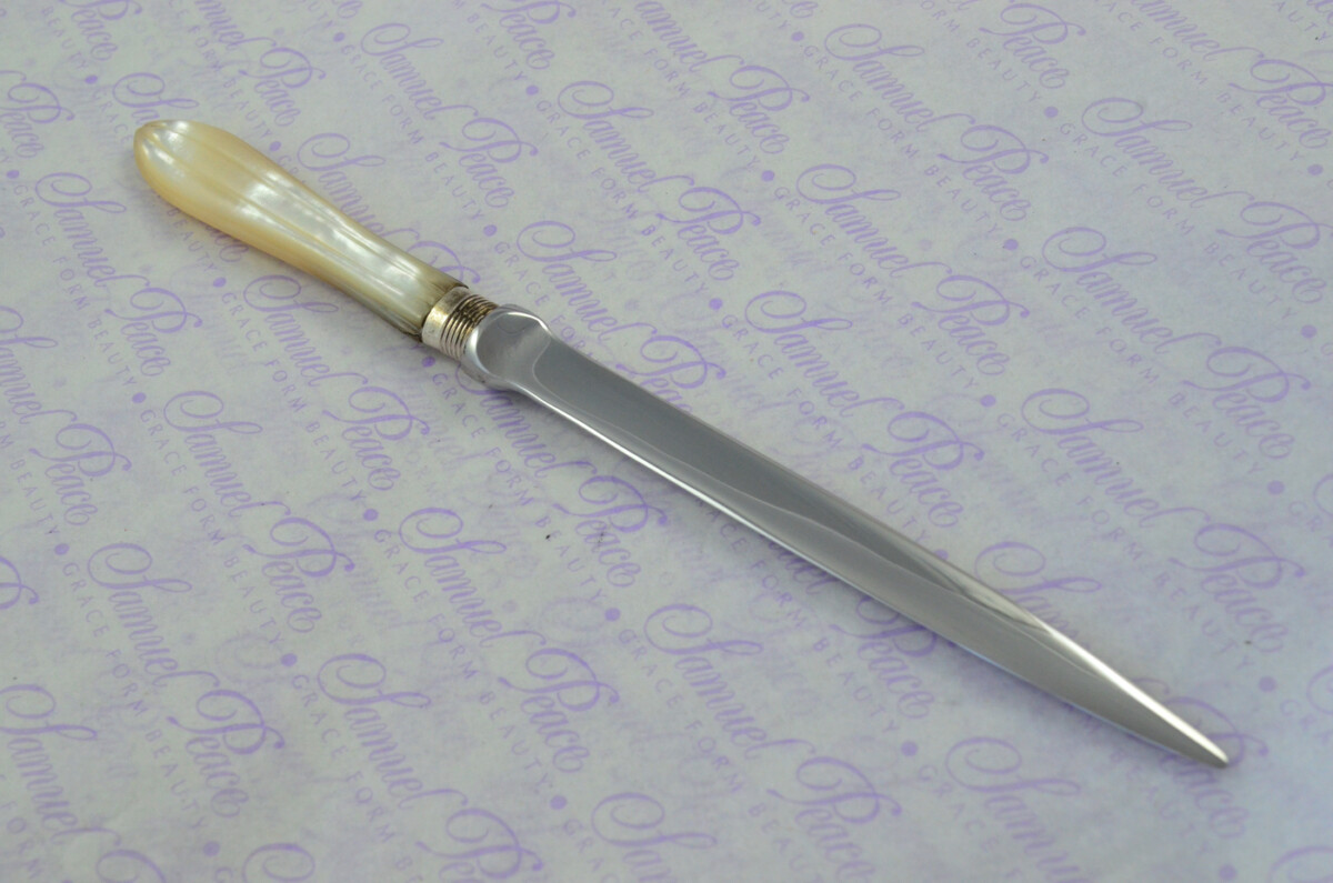 John Yates Carved Mother of Pearl Handled Letter Opener Sheffield 1917 Cased - Image 6