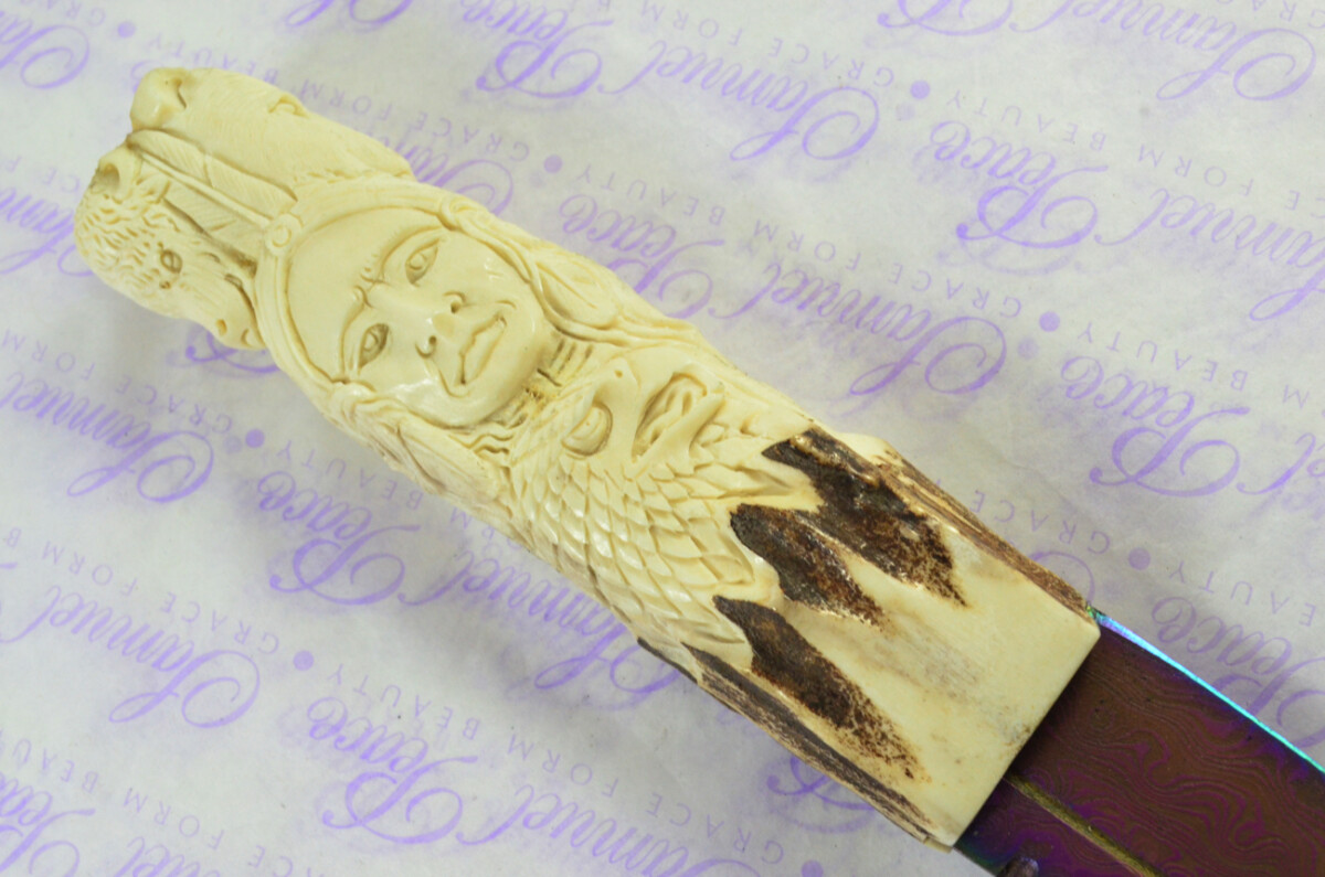 Amazing Bespoke Hand Carved American Indian Stag Horn Antler Handle Sgian Dubh Heat Treated Damascus Blade Sheffield England - Image 5