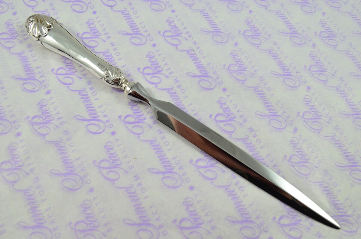 IE&S Sheffield Sterling Silver Handled Letter Opener/Paper knife Ornate Shell Pattern 1909 - Image 4