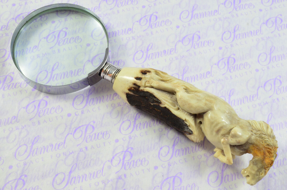 Fantastic Hand Carved Horse Stag Antler Horn Handle Magnifying Glass Silver Ferrule 1909 Made Sheffield England - Image 8