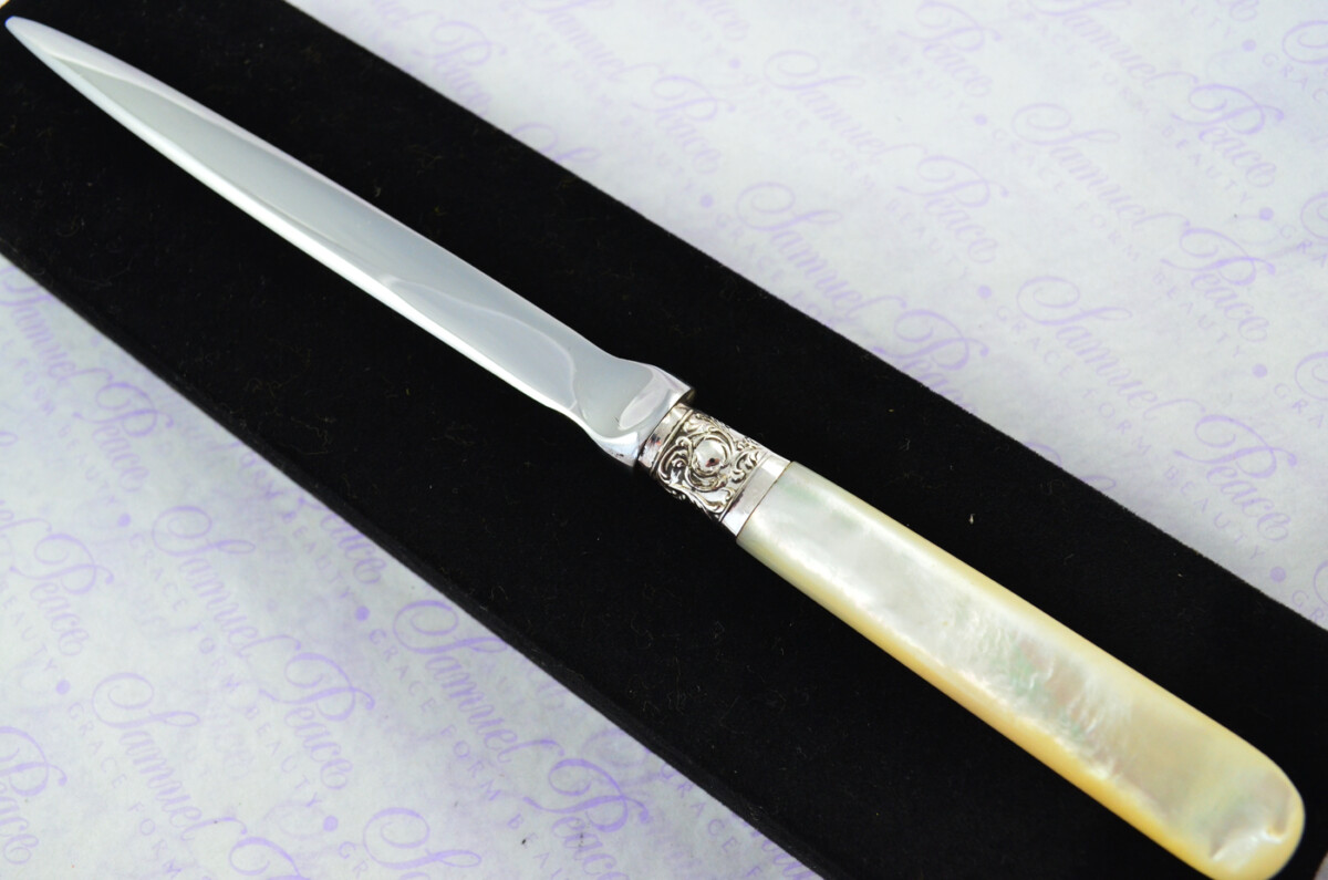 Henry Greaves Carved Mother of Pearl Handled Letter Opener Sheffield 1906 Cased