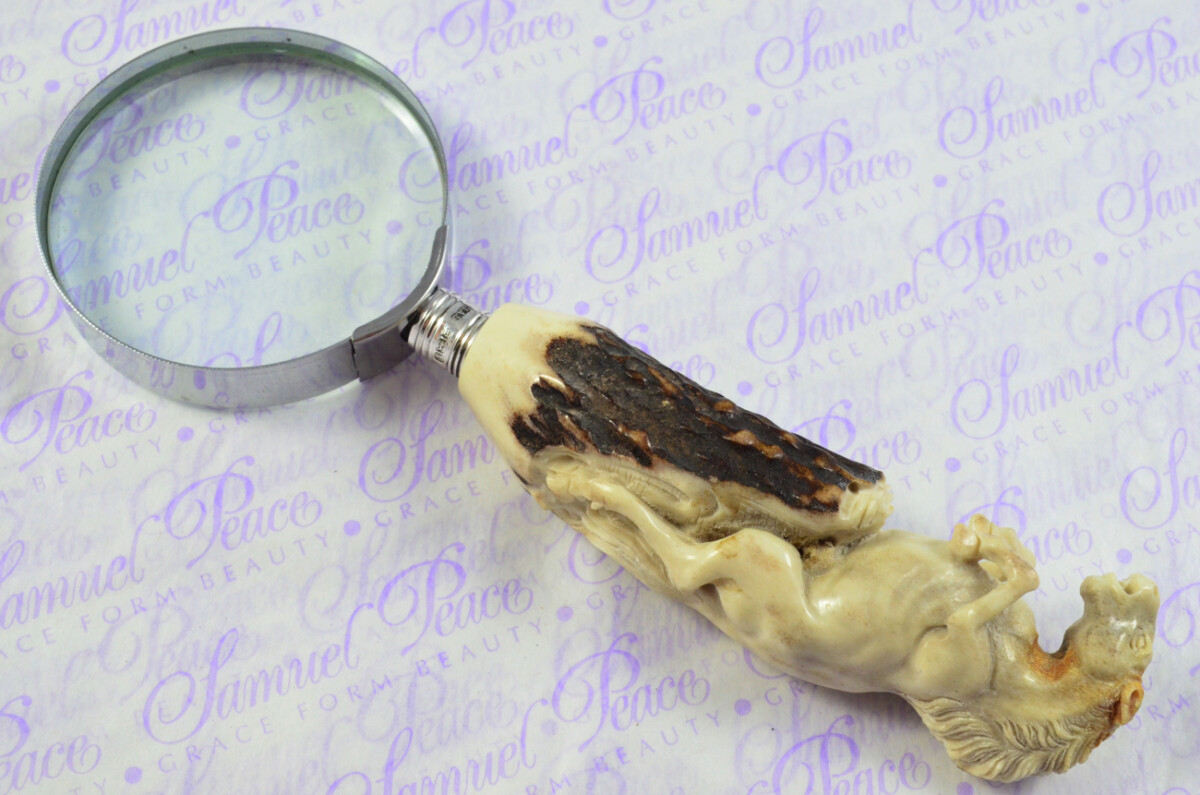 Fantastic Hand Carved Horse Stag Antler Horn Handle Magnifying Glass Silver Ferrule 1909 Made Sheffield England - Image 9