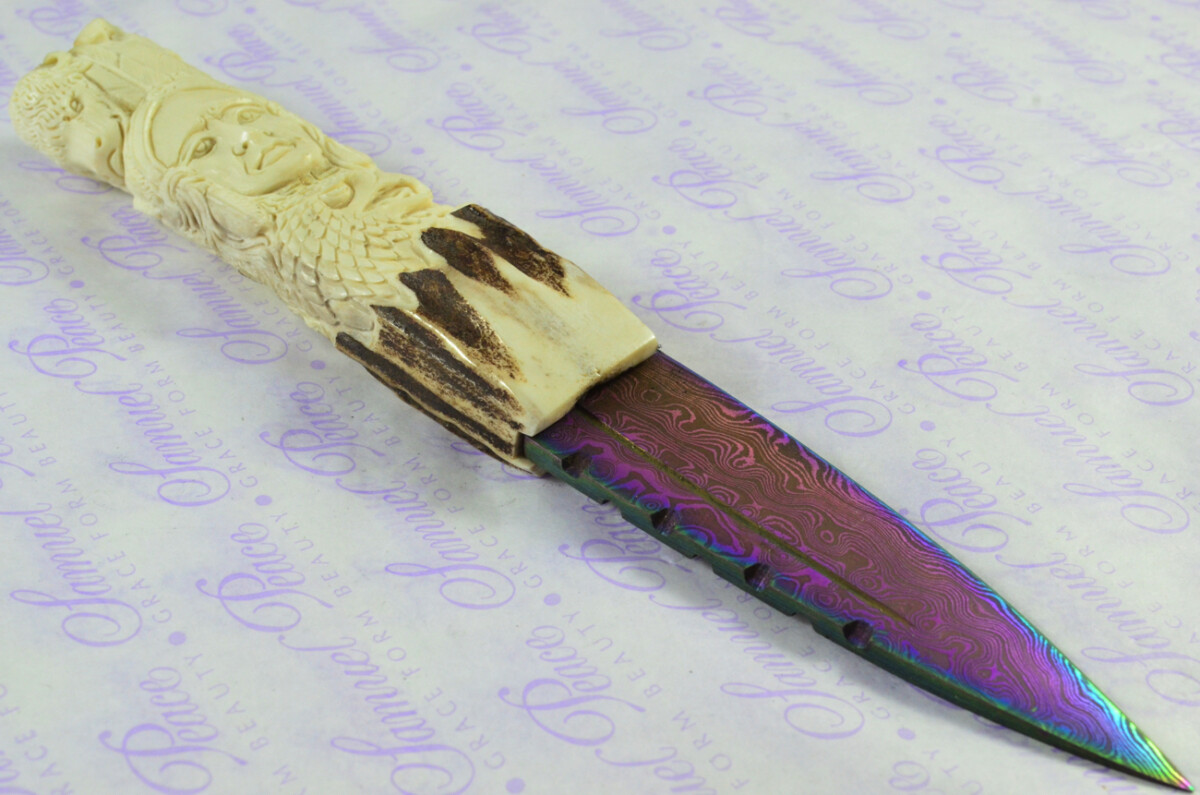Amazing Bespoke Hand Carved American Indian Stag Horn Antler Handle Sgian Dubh Heat Treated Damascus Blade Sheffield England - Image 10