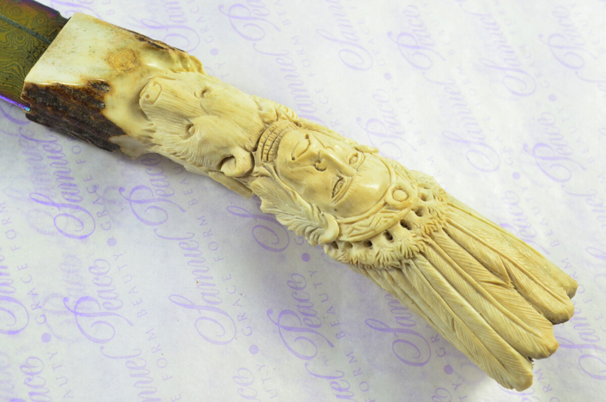 Amazing Bespoke Hand Carved American Indian Stag Horn Antler Handle Sgian Dubh Heat Treated Damascus Blade Sheffield England - Image 3