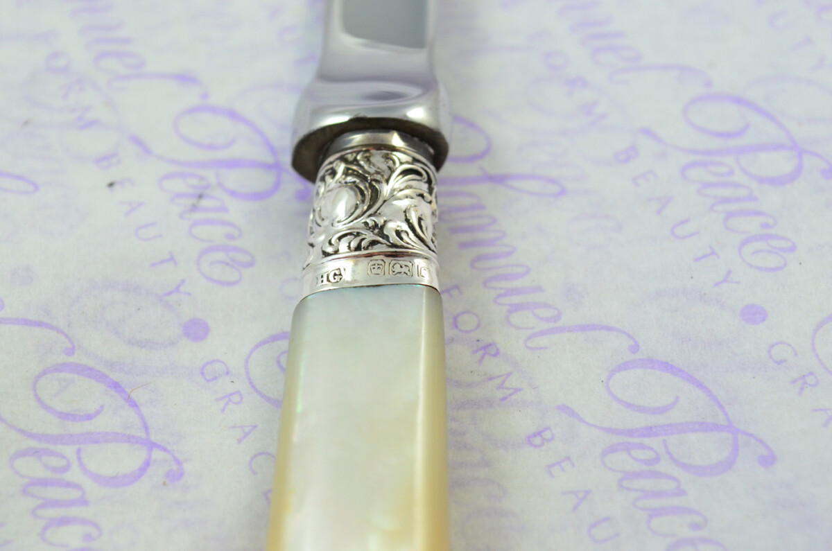 Henry Greaves Carved Mother of Pearl Handled Letter Opener Sheffield 1906 Cased - Image 6
